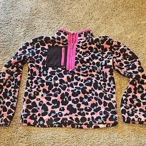 Kids Leopard Print Fleece Pullover - Pink